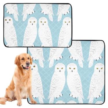 Imagem de Tapete de urina azul claro com corujas brancas para animais de estimação extragrandes laváveis à prova d'água tapetes para cães fofos, absorventes para filhotes, médio + grande, conjunto de 2