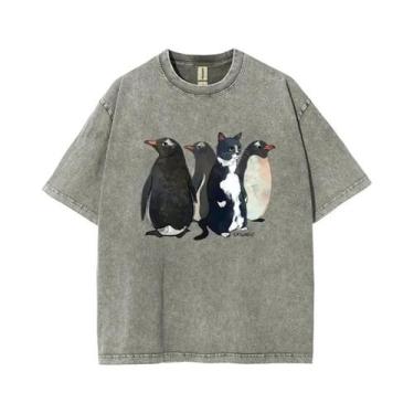 Imagem de Camiseta masculina vintage lavada com floco de neve casual streetwear 