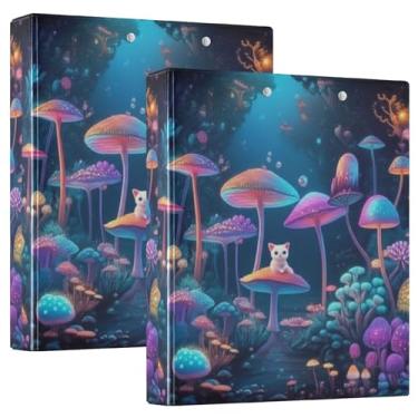 Imagem de Fichários noturnos de floresta néon mágicos personalizados, 3 polegadas, 3 argolas, 200 folhas, 3 pastas de anéis, fichário de escritório, 31,5 x 27 x 6 cm, pacote com 2