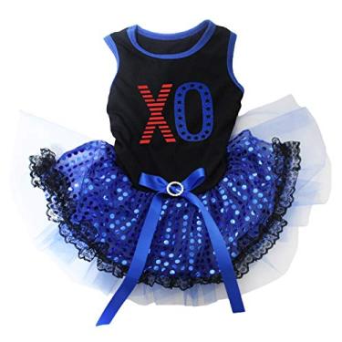 Imagem de Petitebella USA XO Vestido tutu para cachorro (Preto/Azul Lantejoulas, Grande)