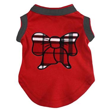 Imagem de Petitebella Camisa vermelha para cachorro com laço xadrez (vermelha, PP)