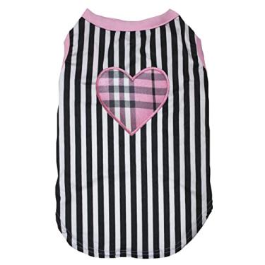 Imagem de Petitebella Camisa de cachorro de coração xadrez rosa (listras, grande)