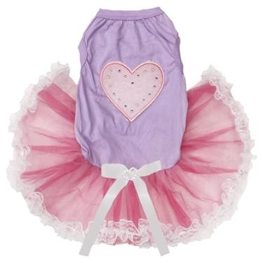 Imagem de Petitebella Vestido rosa claro para cachorrinho com coração (renda lavanda/rosa, 3GG)