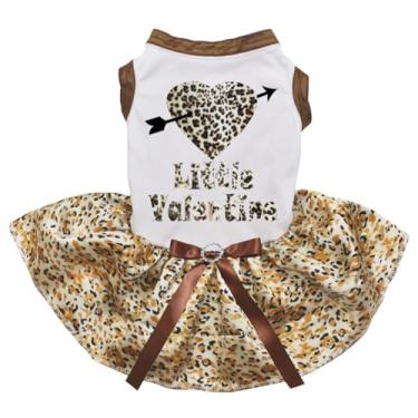 Imagem de Petitebella Vestido de cachorro Arrow Heart Little Valentine (branco/leopardo dourado, médio)