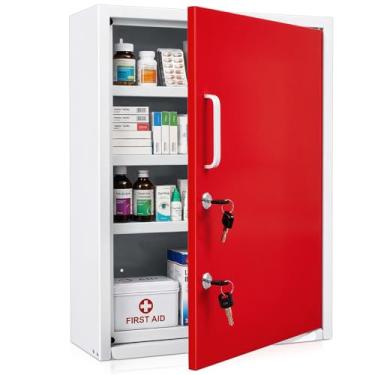 Imagem de Zonon Armário de medicamentos com trava com bolso para documentos, armário de medicamentos de metal montado na parede com chaves duplas e trava (vermelho, 53 x 40 x 15 cm, ângulo reto)