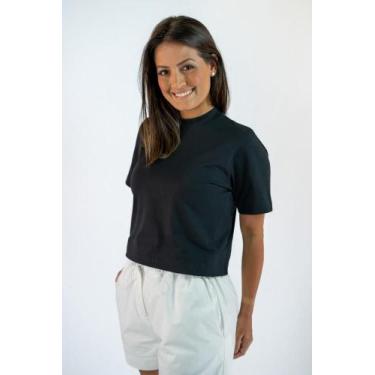 Imagem de Camiseta Cropped - 100% Algodão Pima - Rebecca Fernandes, Preto, P
