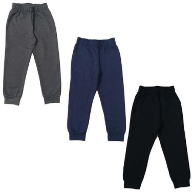 Imagem de Kit 3 Calças Moletom c/Punho Kyly Flanelada Infantil Unissex, Recém-na