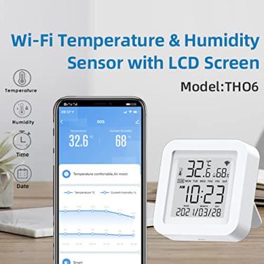 Imagem de Mingzhe Wifi Tela Lcd Fonte de Alimentação Usb Sensores Inteligentes Interruptor Hora Data Temperatura Umidade Relógio para Escritório Em Casa Branco