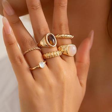 Imagem de Anéis grossos dourados para mulheres, joias empilháveis, detalhes em pedra, acessórios ousados para uso diário, presentes de Natal, presentes de amizade para mulheres, dia dos namorados, Medium, Latão