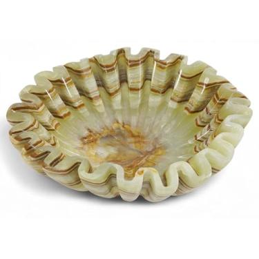 Imagem de SPESHSTONES Tigela decorativa de mármore com pedra verde de 20 cm para balcão de cozinha, centros de mesa e presentes, tigela grande com babados, tigelas recortadas estéticas para decoração de casa