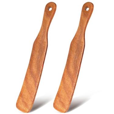 Imagem de Conjunto de 2 peças de madeira de acácia - hastes de agitação finas para iniciantes de fermento, mistura e raspagem de massa - com furos para pendurar para facilitar o armazenamento (cor de madeira