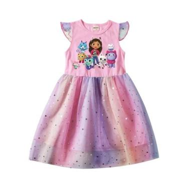 Imagem de Vestido De Malha Arco-Íris Para Meninas Vestido Casual De Verão Para C