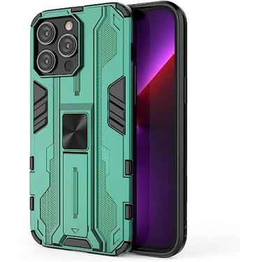 Imagem de ONECMN Capa para iPhone 14/14 Pro/14 Pro Max/14 Plus, capa de metal com função de suporte, proteção resistente de grau militar, à prova de choque, à prova de poeira, anti-impressão digital (cor: verde, tamanho: