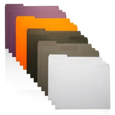 Imagem de Pastas de arquivo coloridas pacote com 15 – 5 cores sortidas – tamanho carta, abas 1/3 cortadas – pastas de papel – Conjunto brilhante: vermelho, verde, amarelo, rosa, azul - Conjunto moderno: preto