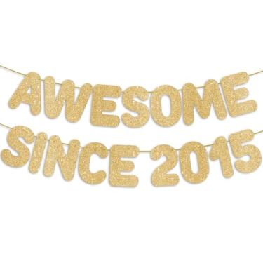 Imagem de Faixa dourada com glitter Pre-Strung Awesome Since 2015, decorações de feliz aniversário de 11 anos para meninas, decoração de festa de aniversário de 11 anos para meninos