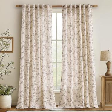 Imagem de Cortinas jinchan Linen Floral 100x240cm para sala de estar taupe
