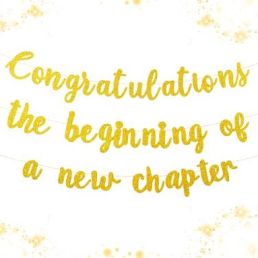 Imagem de Banner de parabéns pré-amarrado novo capítulo e jornada pendurado guirlanda glitter decorações de festa para aposentadoria, formatura 2026, promoção de novo emprego, decoração de despedida, divórcio e