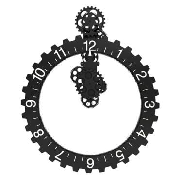 Imagem de Kenning Relógio de parede mecânico 3D de 55 cm com engrenagens móveis, retrô, silencioso, grande, para casa, sala de estar, escritório, sala de leitura, decoração (preto)