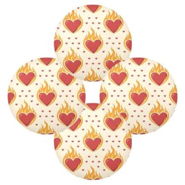 Imagem de Wassud Jogo americano conjunto de 4 tapetes de mesa redondos com corações chamas para cozinha e jantar laváveis tapetes de mesa resistentes ao calor decoração de mesa 39 cm