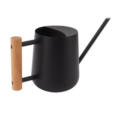 Imagem de Domary Regador de Flores Elegante Em Aço Inoxidável, Bico Longo, Alça de Madeira para Jardim e Plantas Interior, Capacidade 900ml (Preto)