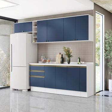 Imagem de Armário De Cozinha Completa Garrafeiro 100% Mdf 280cm Branco/azul Profundo Celeste Kappesberg