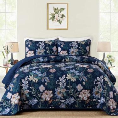 Imagem de Conjunto de edredões WONGS BEDDING azul marinho Botanical Queen Size