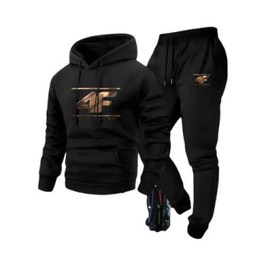 Imagem de Conjunto De Moletom Masculino Em Tecido Eco Soft Bege E Preto Com Esta