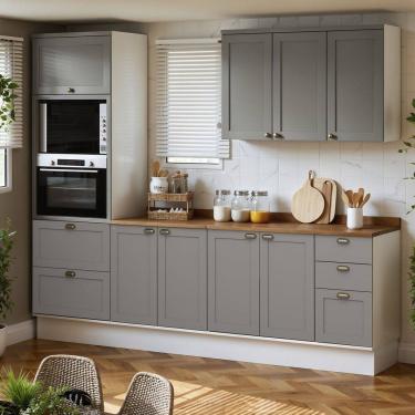 Imagem de Cozinha Completa Modulada 4 Peças 100% Mdf com Tampos Iluminata Branco/Cinza/Ébano