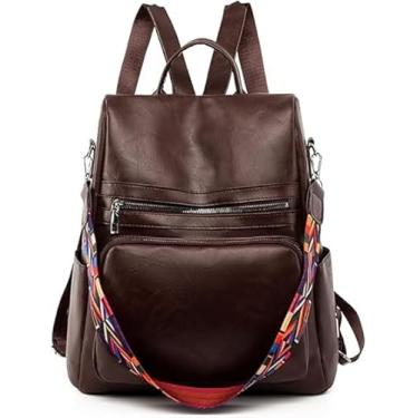 Imagem de Mochila Feminina Grande de Couro Sintético, Impermeável e Resistente para Viagem, Trabalho e Escola, com Alça Colorida, 35x34x14cm, Bolsa 2026 (Café)