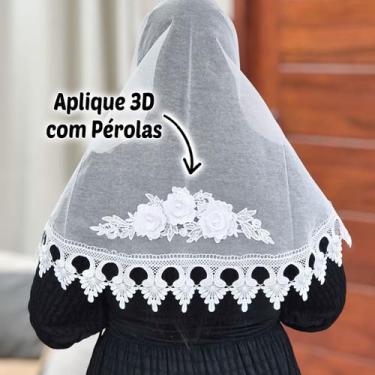 Imagem de Véu Ccb Congregação Cristã Aplique Floral 3D Com Pérolas Adulto (model