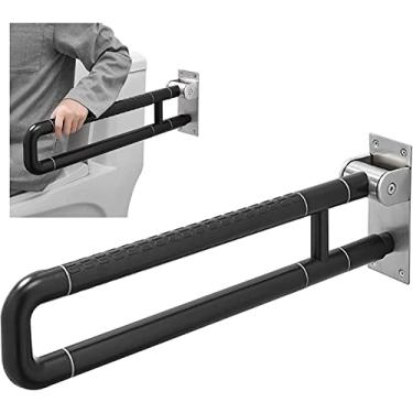 Imagem de Trilho de mão de segurança para banheiro, chuveiro, vaso sanitário, barra de apoio dobrável, rotação vertical de 90°, alças de chuveiro montadas na parede para idosos grávidas com deficiência