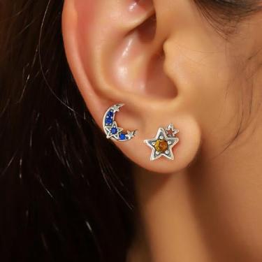Imagem de 1 par de brincos de estrela e lua, presente elegante para mulheres, joias modernas, brincos femininos encantadores, presentes finos de Natal
