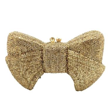 Imagem de Usuisy Novidade Bolsa clutch de cristal com laço feminino designer bolsas noturnas festa nupcial strass bolsa clutch bolsa de formatura, pequena, A - dourado, Small