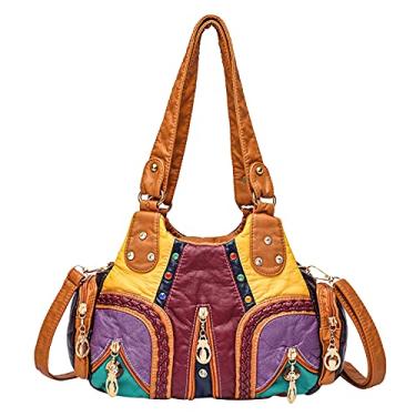 Imagem de SO Bolsas femininas modernas bolsa de ombro Hobo bolsa transversal de couro PU macio bolsa feminina alça superior, Multicor, Large