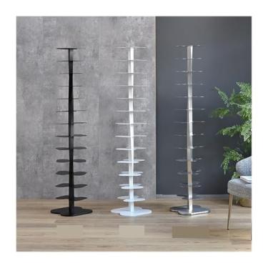 Imagem de Estante de armazenamento de livros, estante rotativa, estante de 360 graus, rack de armazenamento em espiral, prateleira de armazenamento de metal (prata)