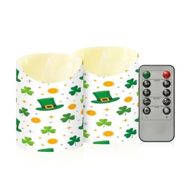 Imagem de Wassud Pacote com 2 velas sem chama de chapéu de São Patrício com controle remoto, velas realistas cintilantes com temporizador, velas decorativas para Natal, casamento, festa, decoração de casa