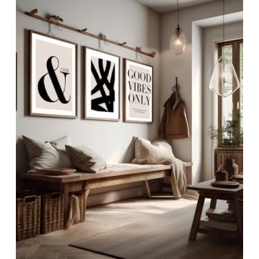 Imagem de 3 peças minimalistas Good Vibes Only, & Chil Wall Art Canvas Prints Abstract Poster Painting Pictures for Living Room Decor Home com moldura interna de madeira
