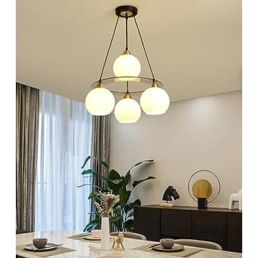 Imagem de Lustre moderno e simples para restaurante, luminária pendente criativa de quatro braços, luminária pendente circular para sala de jantar e sala de estar, luminária de luxo para bar, luminári