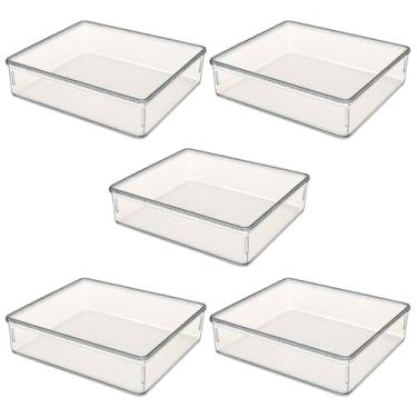 Imagem de Kit Organizador Modular Grande Multiuso Cristal Gaveta Maquiagem Geladeira 17,5x23,4x5,5(KIT 5)