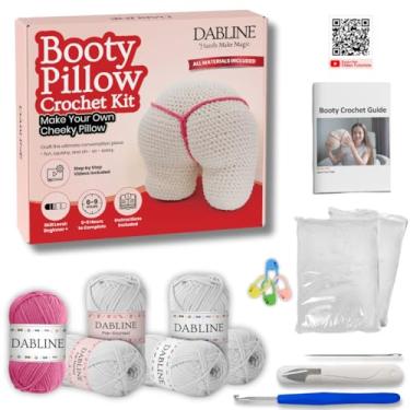 Imagem de Dabline Kit de crochê branco para iniciantes para adultos – Kit de crochê atrevido com fio pré-iniciado e tutoriais em vídeo passo a passo – Kit de presente para mulheres e homens