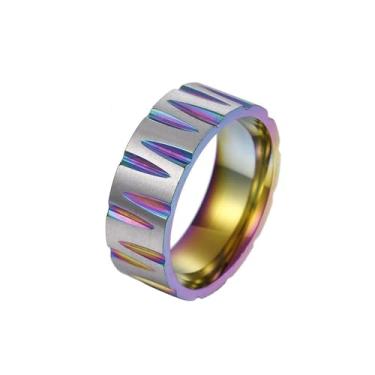 Imagem de Anel de titânio banhado a aço inoxidável de 8 mm, cor arco-íris, aliança de casamento de tungstênio, design martelado, anel de noivado para homens e mulheres, ajuste confortável, acessórios coloridos