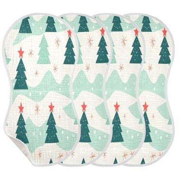 Imagem de STAYTOP 4 peças de panos de arroto de árvore de Natal para bebês - panos para arrotar para bebês meninos meninas e toalha de recém-nascido, panos grandes absorventes para arrotar
