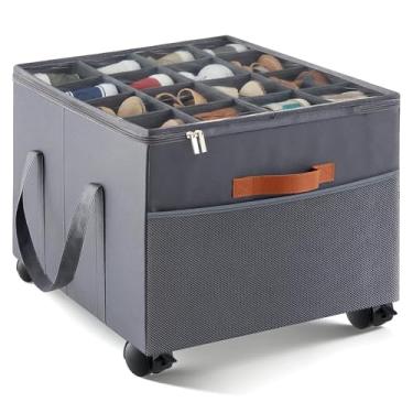 Imagem de AceOrbit Organizador de sapatos para armário com rodas de 360 graus e freio resistente organizador de armazenamento de sapatos para até 16 pares de botas com divisórias ajustáveis e capa transparente