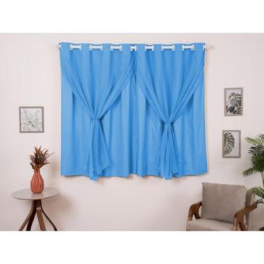 Imagem de Cortina Com Blackout Janela Varios Tamanhos Sala/Quarto Blackout PVC com Tecido (Azul,2,00 Largura X 1,40 Altura)