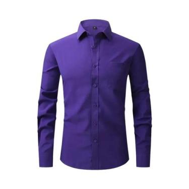 Imagem de Camisa Social Masculina Slim Fit De Manga Longa Elástica Tamanho EUA P