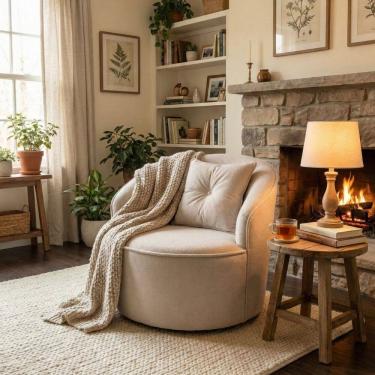 Imagem de Poltrona Orgânica Decorativa Confortável Amore Bouclê Bege - Montanari`s Decor