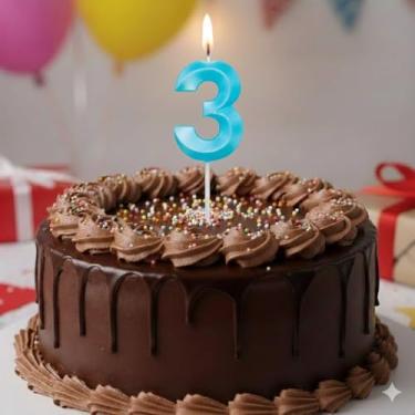 Imagem de Vela De Aniversário Design Número Com 7Cm Silver Festas Azul Claro (Número 3)