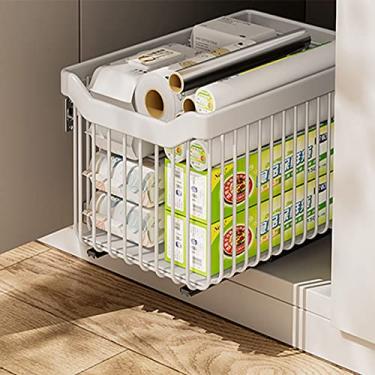 Imagem de Prateleiras flutuantes, organizador para banheiro/cozinha, organizador empilhável sob a pia gavetas deslizantes de malha com gaveta de armazenamento deslizante para armário (cor: branco, tamanho: 25 x