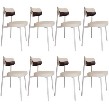 Imagem de Kit 08 Cadeiras Estofada Para Sala de Jantar Astrid Branco C01 Linho Palha Courino Café - Lyam Decor