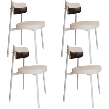 Imagem de Kit 04 Cadeiras Estofada Para Sala de Jantar Astrid Branco C01 Linho Palha Courino Café - Lyam Decor